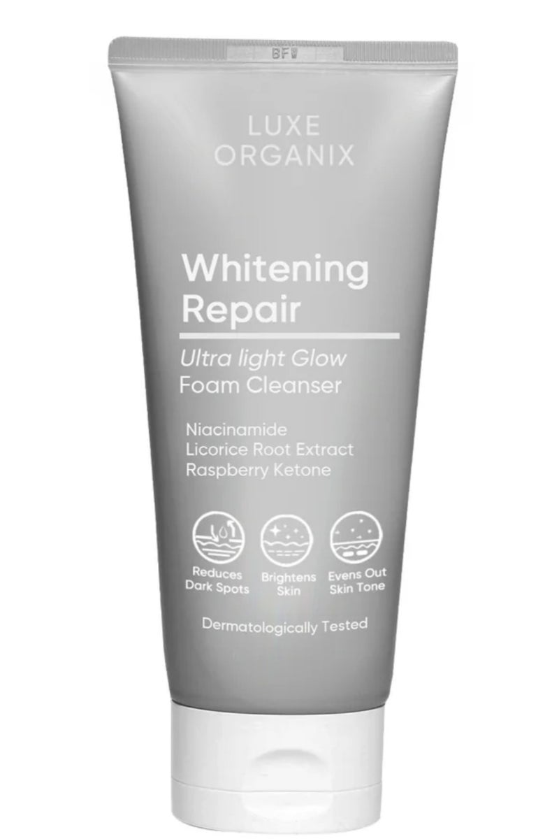 LUXE ORGANIX Luxe Organix Whitening Repair Ultra Light Glow Foam Cleanser   .NICINAMIADELICORICE ROOT EXTRACT  RAAPBERRY KETONE150ML - Image 1