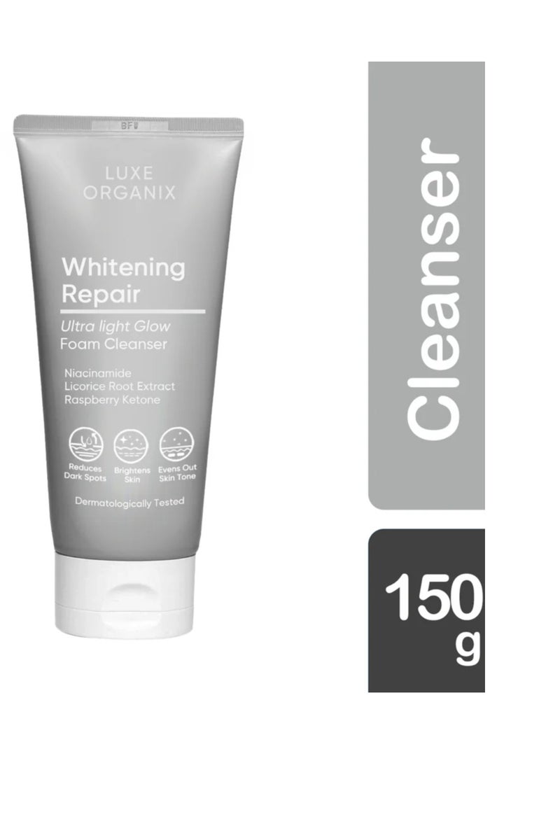 LUXE ORGANIX Luxe Organix Whitening Repair Ultra Light Glow Foam Cleanser   .NICINAMIADELICORICE ROOT EXTRACT  RAAPBERRY KETONE150ML - Image 2