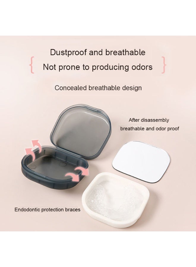 ديوتي علبة طقم أسنان مضغوطة مقاومة للتسرب، مكونة من قطعتين، مزودة بمرآة، وصندوق تخزين للسفر للمثبتات، وواقيات الفم، وأجهزة طب الأسنان، وإغلاق محكم، وفتحات تهوية - Image 3