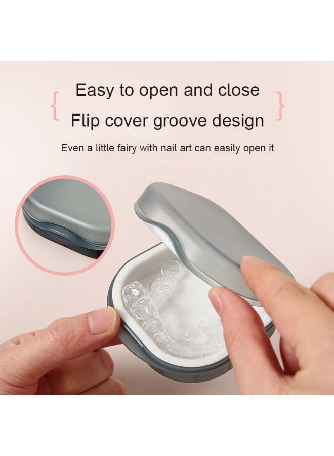 ديوتي علبة طقم أسنان مضغوطة مقاومة للتسرب، مكونة من قطعتين، مزودة بمرآة، وصندوق تخزين للسفر للمثبتات، وواقيات الفم، وأجهزة طب الأسنان، وإغلاق محكم، وفتحات تهوية - Image 2