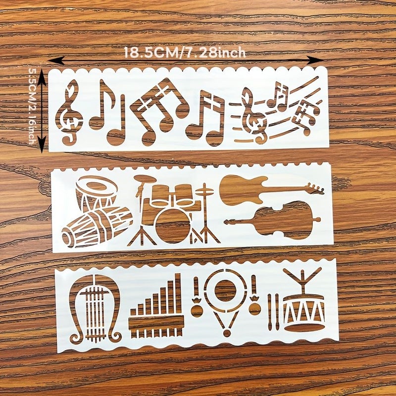 8 Pcs Jumping Musical Notes Painting Hollow Template Long Ruler Hand Account Graffiti Rubbing Board Model YM 6718 Used for Wooden Fabric Wall Paper Washable Reusable - Image 2
