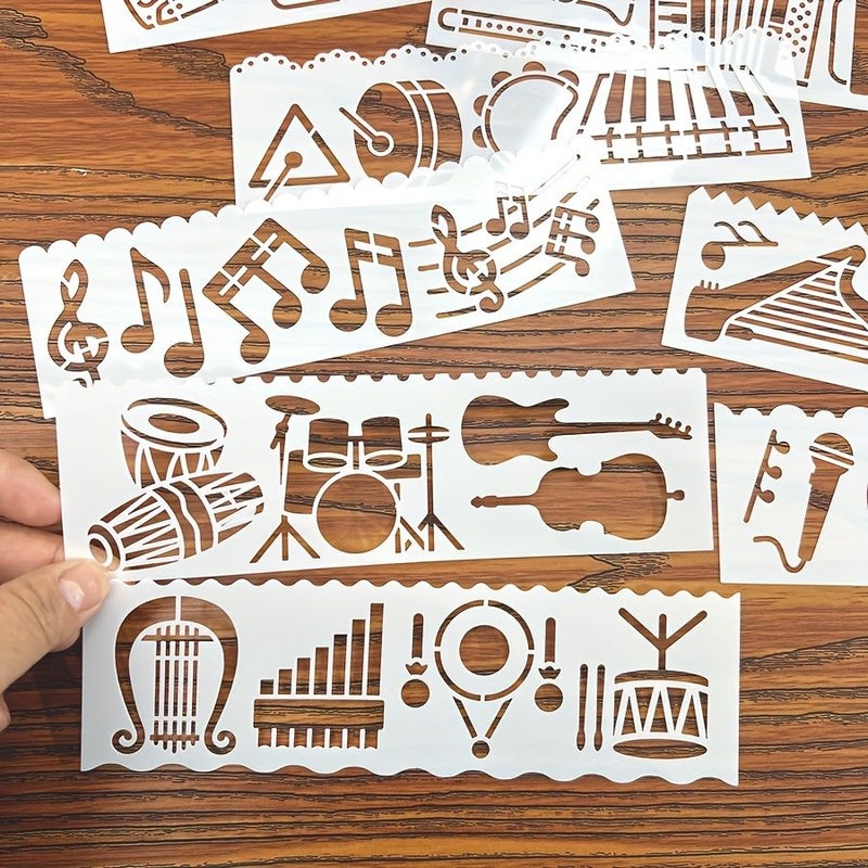 8 Pcs Jumping Musical Notes Painting Hollow Template Long Ruler Hand Account Graffiti Rubbing Board Model YM 6718 Used for Wooden Fabric Wall Paper Washable Reusable - Image 5