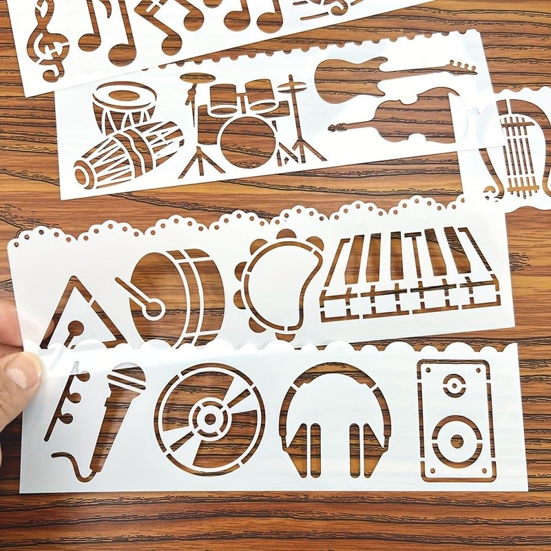 8 Pcs Jumping Musical Notes Painting Hollow Template Long Ruler Hand Account Graffiti Rubbing Board Model YM 6718 Used for Wooden Fabric Wall Paper Washable Reusable - Image 3