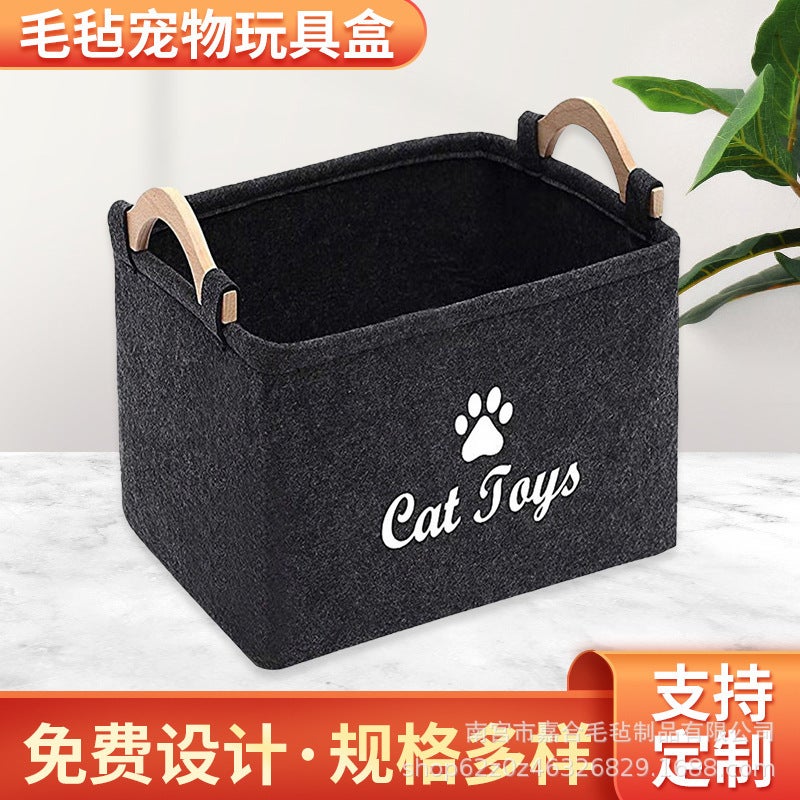 Felt Toy Home Storage Box Pet Toy Storage Box Wooden Handle Square Storage Box Multi-Size - Image 2