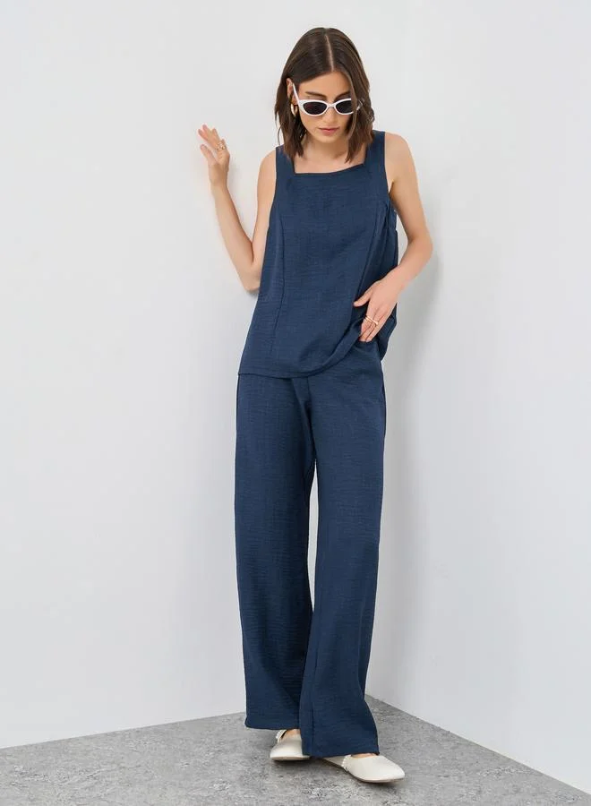 تايك تو Take Two Solid Square Neck Top and Pants Co-Ords