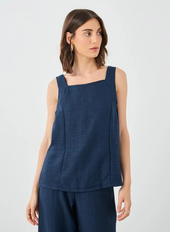 تايك تو Take Two Solid Square Neck Top and Pants Co-Ords