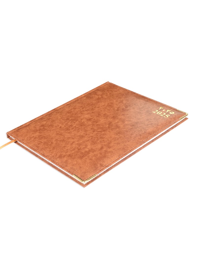 FIS 2025 Executive Diary  Arabic/English/French Vinyl Padded Sewn Cover (1-Week at a Glance) Brown - FSDI35AE25BR - Image 1