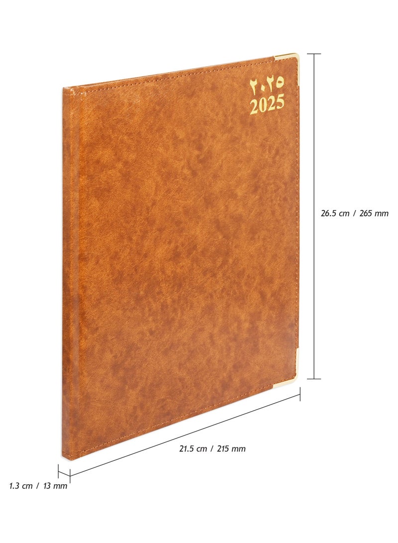 FIS 2025 Executive Diary  Arabic/English/French Vinyl Padded Sewn Cover (1-Week at a Glance) Brown - FSDI35AE25BR - Image 4