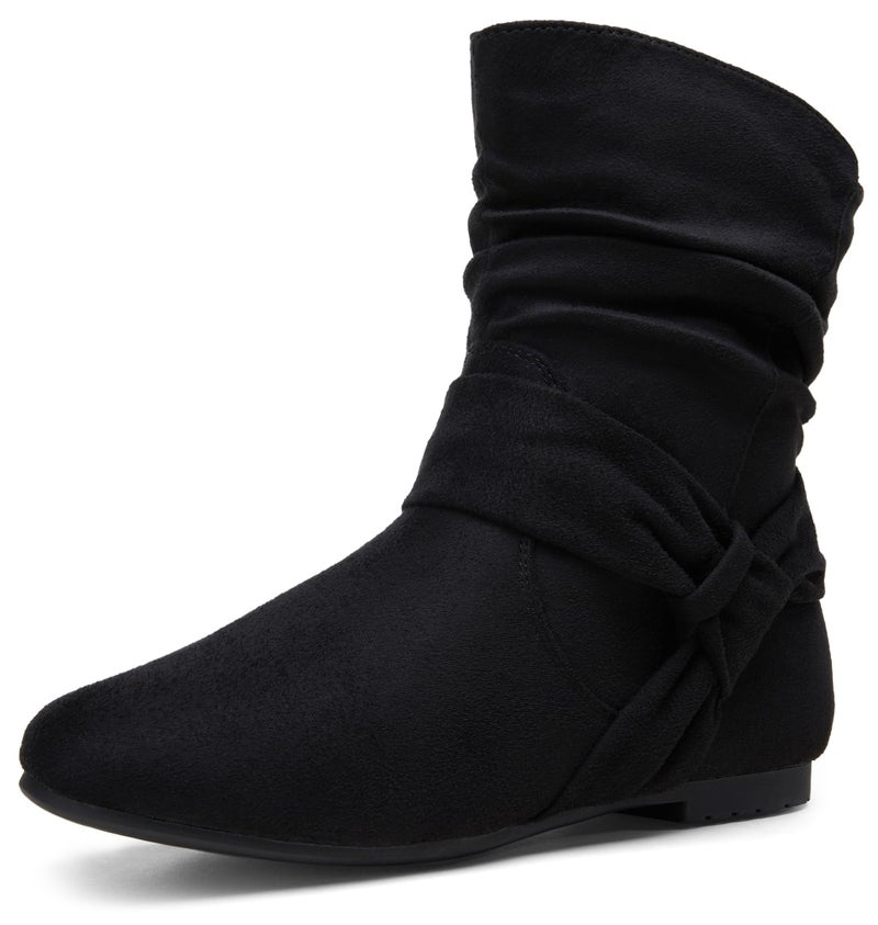 Vepose Womenâ€™s Slouch Ankle Flat Boots, Black Suede Short Low Heel Zipper 939A Booties, Size 6.5M US, (CJY939A Black 06.5) - Image 1