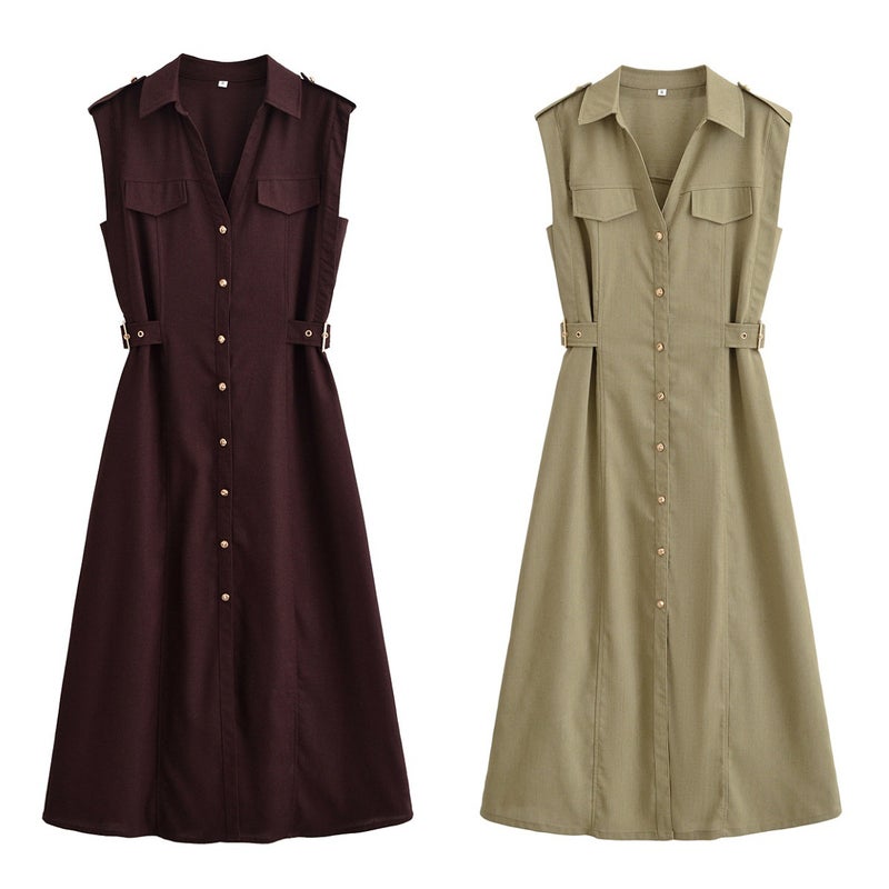 2025 Women'S Linen Midi Slim Fashion Dress Women - Image 2