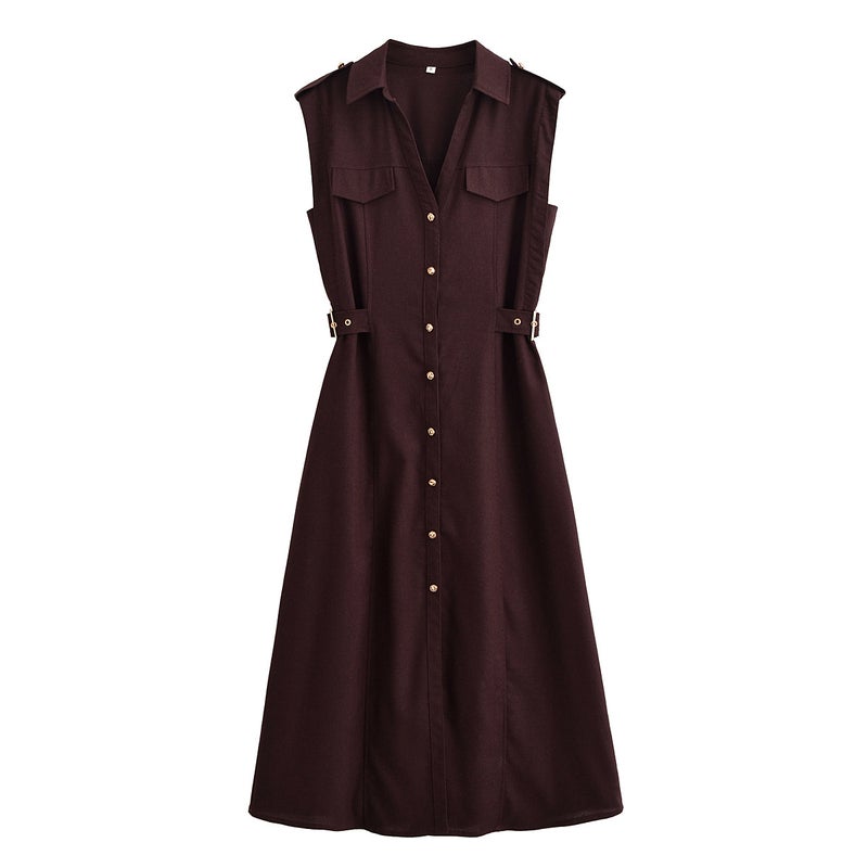 2025 Women'S Linen Midi Slim Fashion Dress Women - Image 3