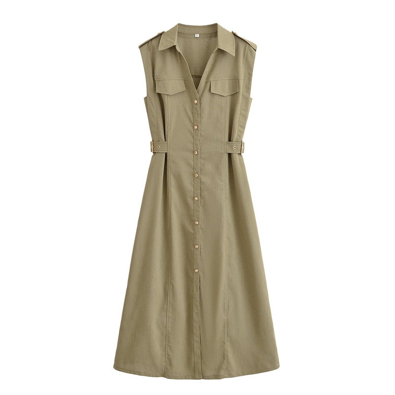 2025 Women'S Linen Midi Slim Fashion Dress Women - Image 1