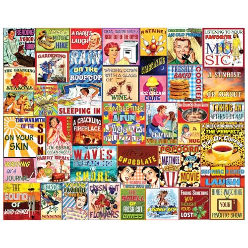 White Mountain 1000 Piece Jigsaw Puzzle Funny Collage Puzzles with Large Pieces Gift for Adults and Family 24x30 Simple Pleasures - Image 1