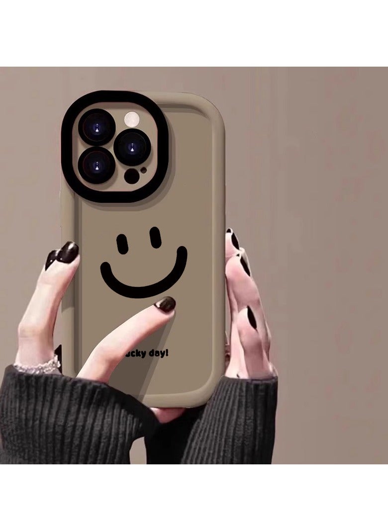 NIBEMINENT Lucky Smiley Protective TPU Case Cover For iPhone 15 Plus, Tea Color
