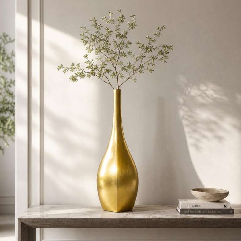 Pan Home Hearth Metal Flute Vase 22x22x84cm - Gold - 112ZAM9900013 - Image 1