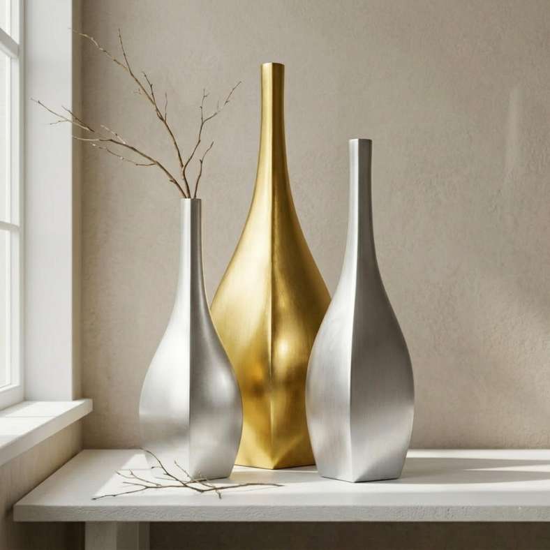Pan Home Hearth Metal Flute Vase 22x22x84cm - Gold - 112ZAM9900013 - Image 3