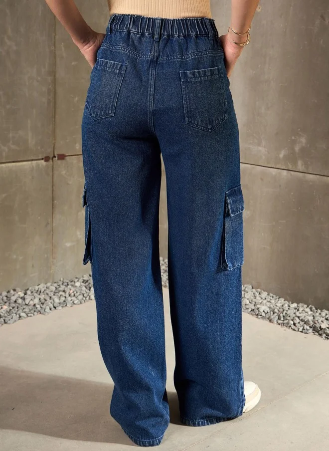 SASSAFRAS Cargo Jeans for Women in Medium Blue