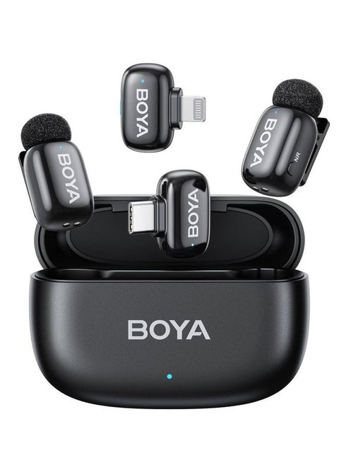 Boya Mini-12 Wireless Microphone for iPhone/Android/PC/Tablets with USB C/Lightning Plug, MFi Certified, Noise Reduction, AI Voice Changer, 30H Battery Life with Charging Case for Video Recording Podcast