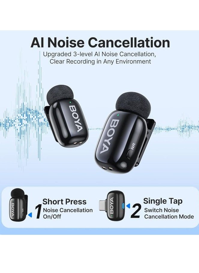بويا ميكروفون لاسلكي Boya Mini-12 لأجهزة iPhone/Android/PC/الأجهزة اللوحية مع قابس USB C/Lightning، معتمد من MFi، تقليل الضوضاء، مغير صوت AI، عمر بطارية 30 ساعة مع حافظة شحن لتسجيل البودكاست والفيديو  - Image 3