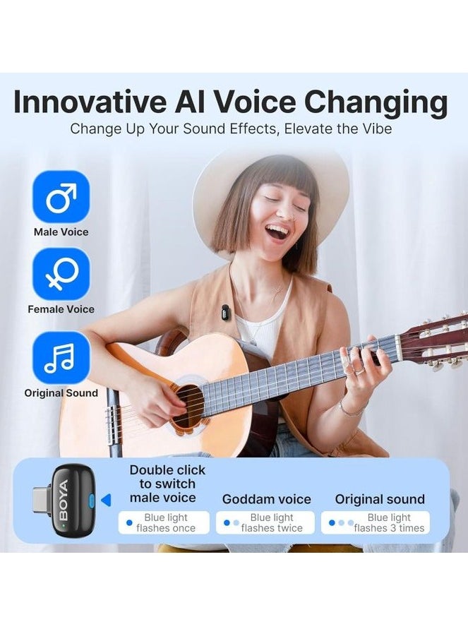 بويا ميكروفون لاسلكي Boya Mini-12 لأجهزة iPhone/Android/PC/الأجهزة اللوحية مع قابس USB C/Lightning، معتمد من MFi، تقليل الضوضاء، مغير صوت AI، عمر بطارية 30 ساعة مع حافظة شحن لتسجيل البودكاست والفيديو  - Image 4