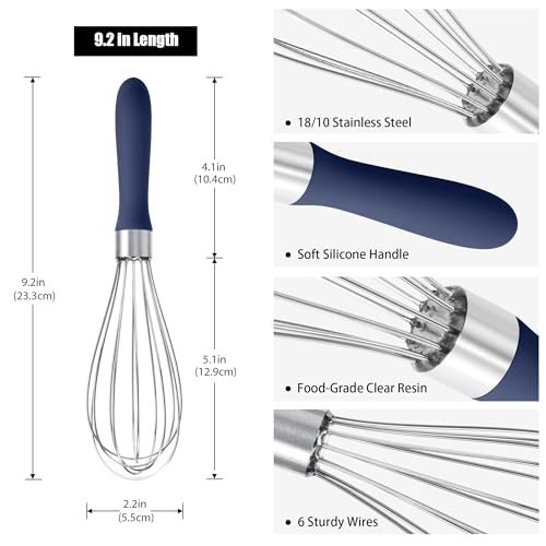 Doosu 188 Stainless Steel Balloon Whisk Doosu Kitchen Whisk for Cooking Handheld Egg Beater with RustProof Sturdy Wires NonSlip Silicone Handle for Beating Stirring Blending 6 Wires Navy Blue - Image 3