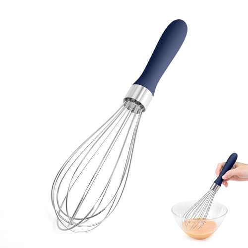 Doosu 188 Stainless Steel Balloon Whisk Doosu Kitchen Whisk for Cooking Handheld Egg Beater with RustProof Sturdy Wires NonSlip Silicone Handle for Beating Stirring Blending 6 Wires Navy Blue - Image 1