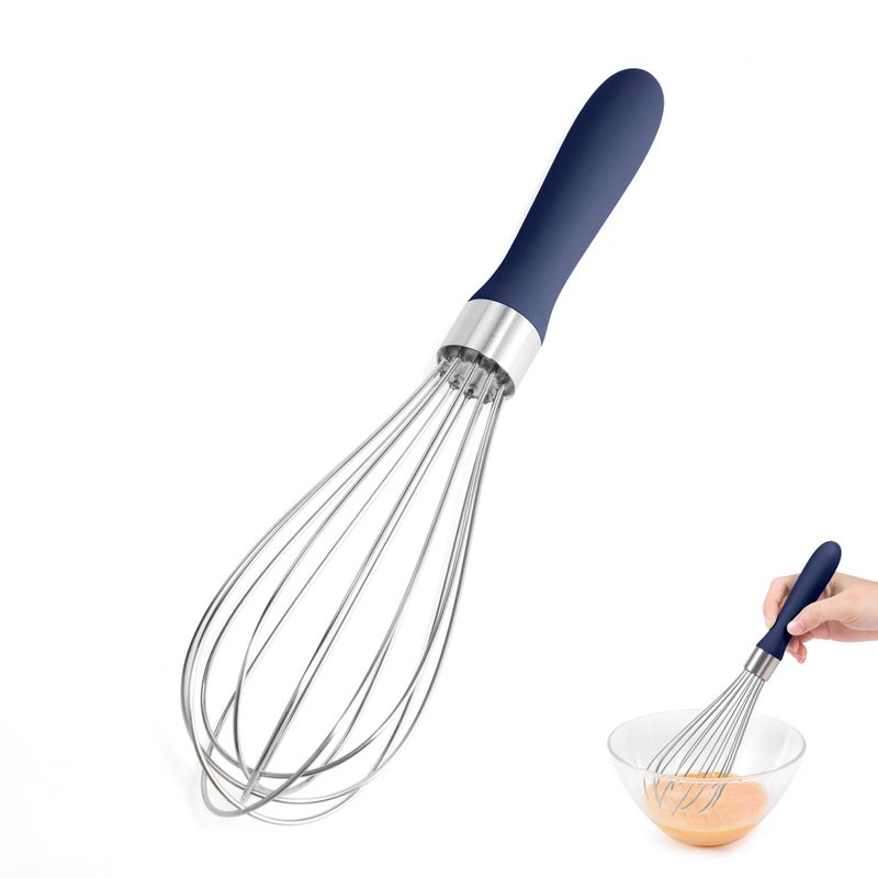 Doosu 188 Stainless Steel Balloon Whisk Doosu Kitchen Whisk for Cooking Handheld Egg Beater with RustProof Sturdy Wires NonSlip Silicone Handle for Beating Stirring Blending 6 Wires Navy Blue - Image 2