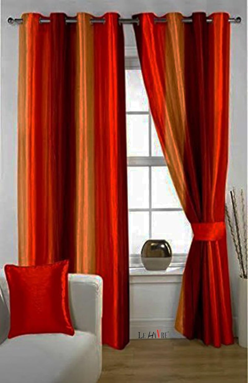 Milan Italian Curtain 7D Hybrid Printed Set of 2 Multi Color, Window- 4ft x 5ft,(Maroon, Orange & Gold) - Image 1