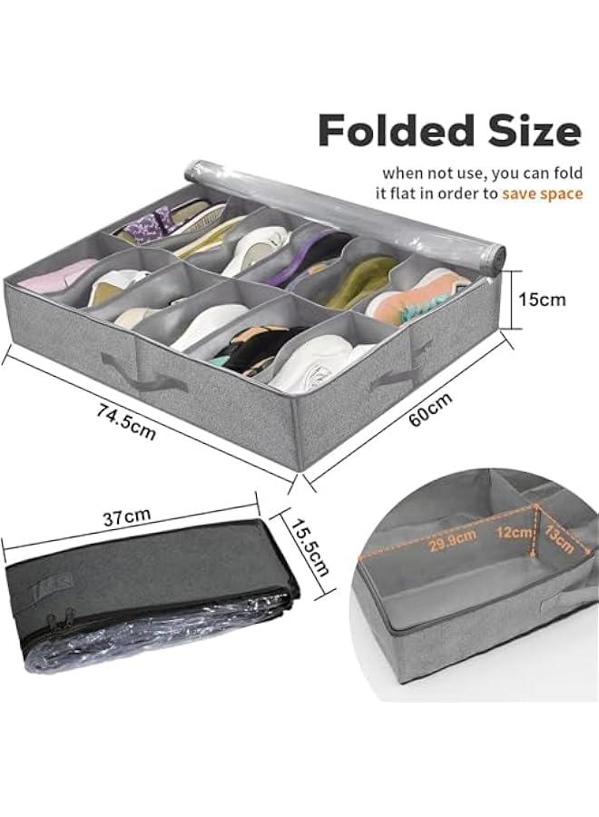 TRASSLE 2-pack Under Bed Shoe Storage Organizer,fits Total 20 Pairs,sturdy Underbed Shoe Container Box Storage With Clear Cover,shoes Organizer For Sneakers,high Heels,flip Flop (Linen ash)  - Image 2