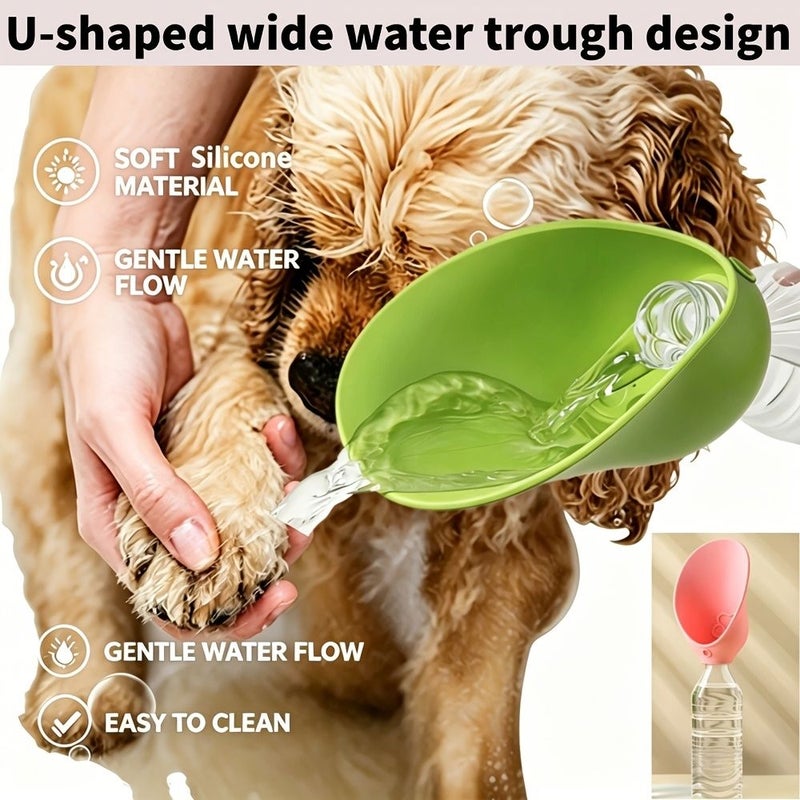 Green And Pink Portable Foldable Silicone Pet Water Bowl Adapter Leakproof Dog Water Cup For Outdoor Trips Fits Standard Mineral Water Bottles Food Grade Easy Clean Material Practical Present For Dog Cat Lovers - Image 4