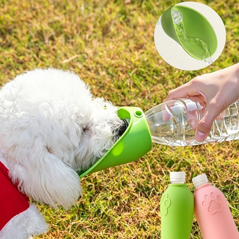 Green And Pink Portable Foldable Silicone Pet Water Bowl Adapter Leakproof Dog Water Cup For Outdoor Trips Fits Standard Mineral Water Bottles Food Grade Easy Clean Material Practical Present For Dog Cat Lovers - Image 2