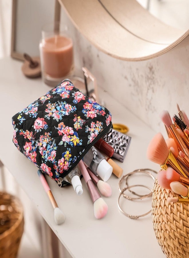 Funnymoom 3 Pcs Quilted Makeup Bags Large Floral Cosmetic Bag for Women Cotton Makeup Bag Set Travel Toiletry Bag Aesthetic Cute Cosmetic Pouch for Women Christmas Gifts Organizer Home Bathroom - Image 5