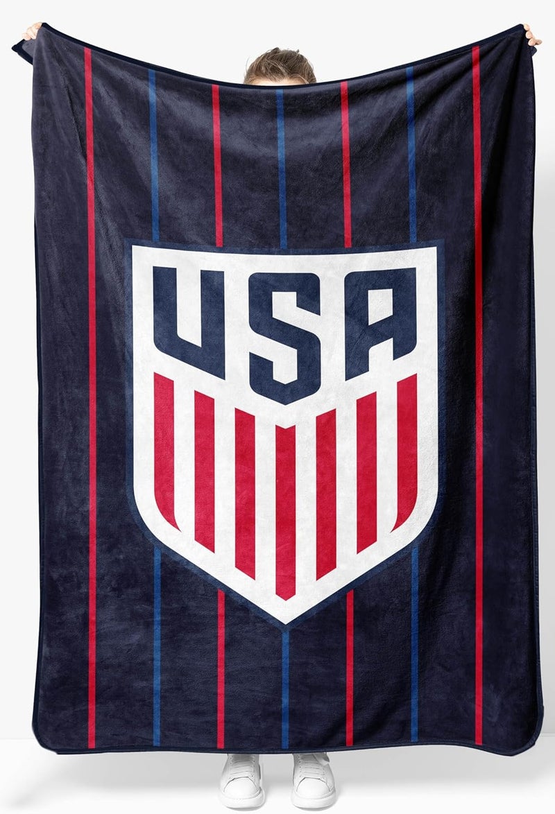Jay Franco Kids Plush Throw Blanket – Soft & Cozy Fleece Throw for Bedroom & Couch Décor, Official Licensed Product, Dark Blue - US Soccer, 46x60 - Throw Blanket - Image 1
