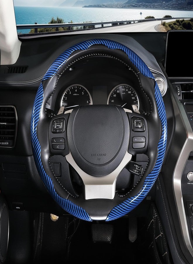 Aimato Carbon Fiber Steering Wheel Covers 3 Piece Clip on Steering Wheel Cover (Blue) - Image 5