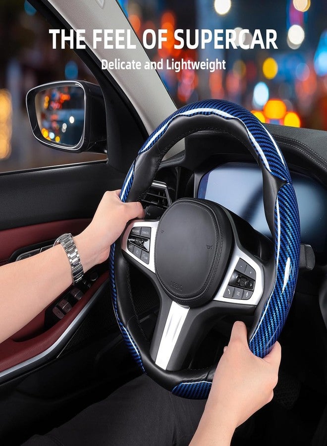 Aimato Carbon Fiber Steering Wheel Covers 3 Piece Clip on Steering Wheel Cover (Blue) - Image 2