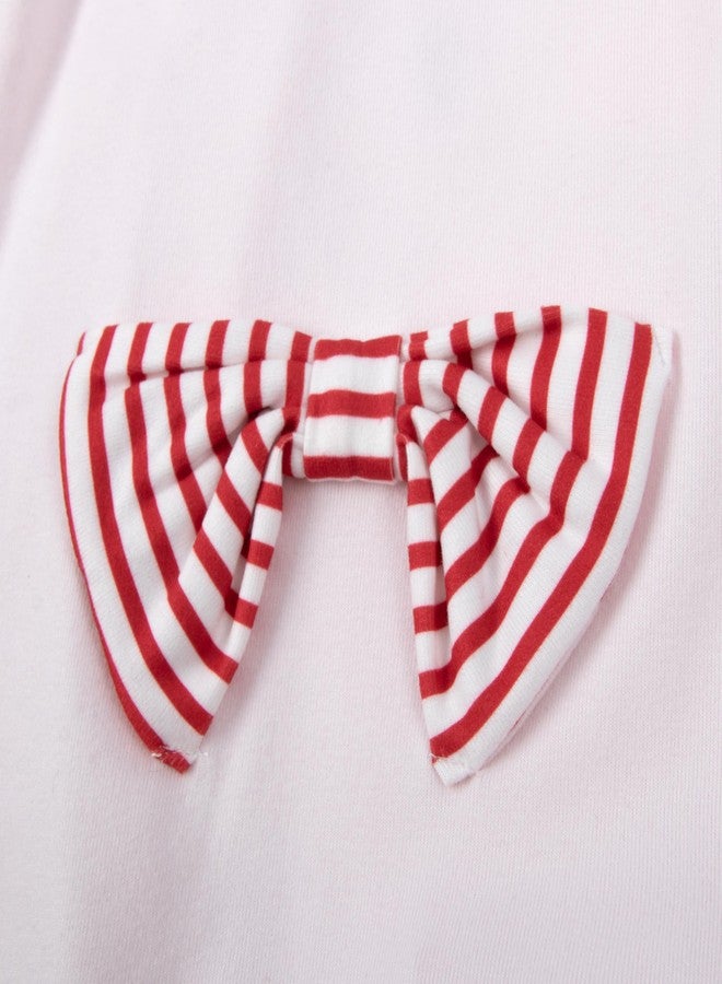 Baby Essentials Baby Girl Christmas 2-Piece Footie Bodysuit and Headband Set – Pink Holiday Sleeper with Candy Cane Stripes and Matching Bow Headband (9 months) - Image 5