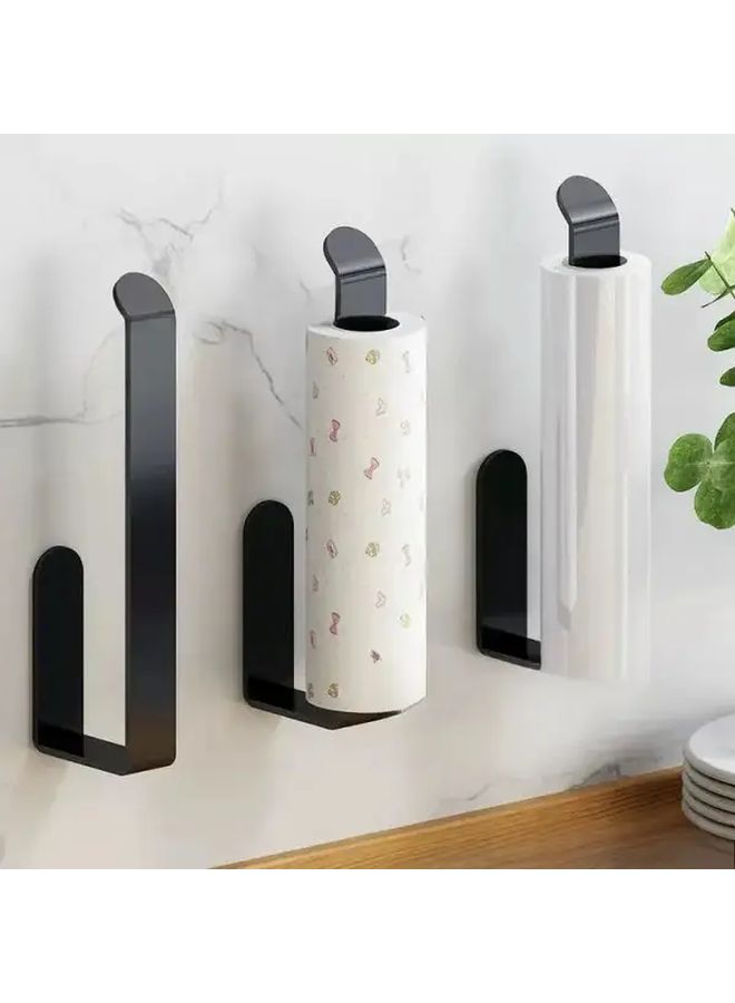 Self Adhesive Plastic Toilet Paper Holder Wall Mounted Black No Drill Installation Durable Rectangular Storage Box Space Saving Bathroom Organizer For Hand Towels Tissues Cleaning Supplies Home Kitchen - Image 5