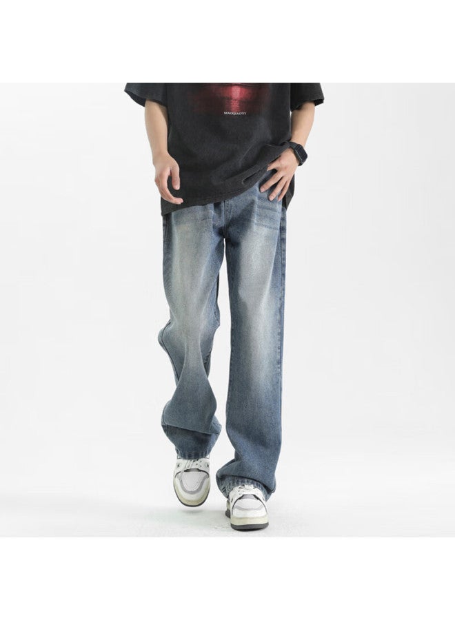 Maybeyond Men's Micro-flare Jeans, Spring And Summer Draping Slim-fit High-waisted Pants, Ma27 Vintage Blue 2XL - Image 2