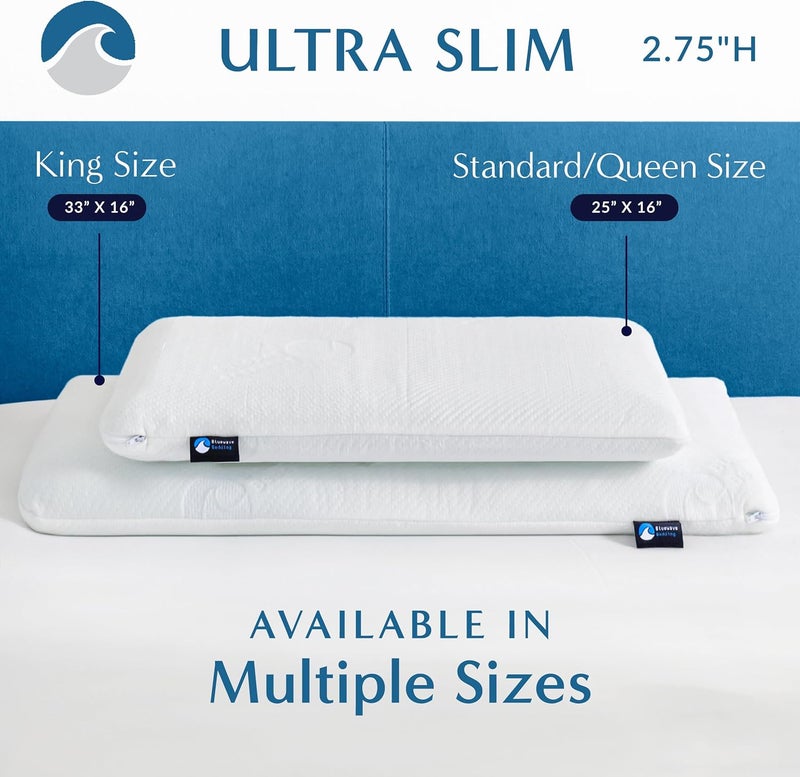 Bluewave Bedding وسادة فوم ميموري جيل رفيعة للغاية للنائمين على البطن والظهر - تصميم رقيق ومسطح لمحاذاة الرقبة ونوم أعمق (ارتفاع 2.75 بوصة، حجم قياسي) - Image 5