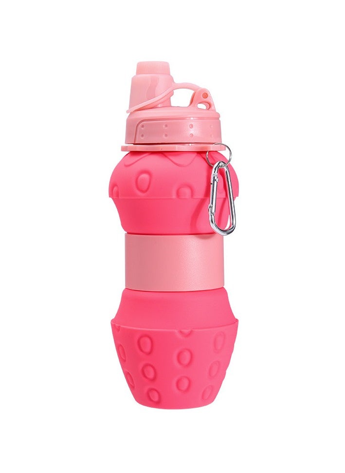 Generic - Stylish Strawberry Shape Collapsible Water Bottle; Sports Water Bottle; BPA Free; Food Grade Silicone; Versatile 600ml and 260ml 2 in 1; Foldable Water Bottle; Portable Water Bottle for Gym, Camping, hiking, Outdoors Activity.; 160g Light Weight; Easily Cap Lock; Light Pink - Image 1