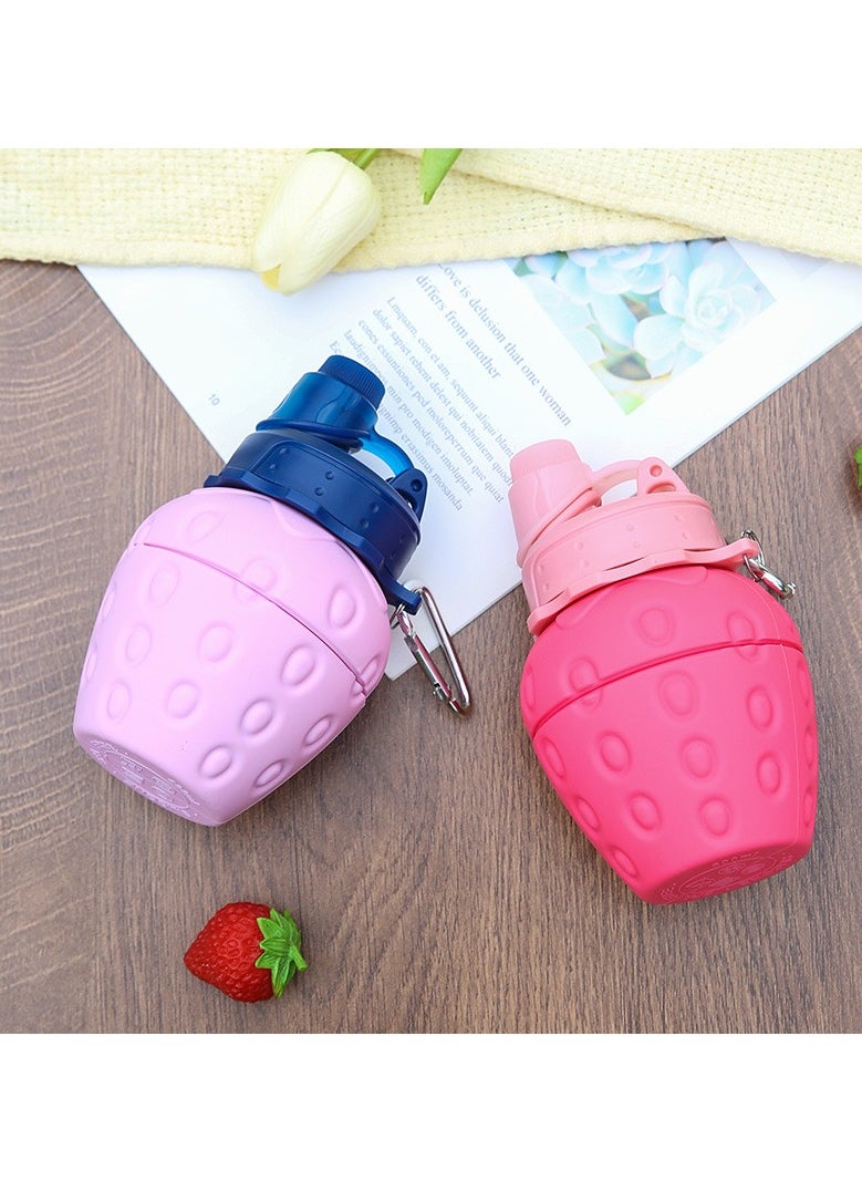 Generic - Stylish Strawberry Shape Collapsible Water Bottle; Sports Water Bottle; BPA Free; Food Grade Silicone; Versatile 600ml and 260ml 2 in 1; Foldable Water Bottle; Portable Water Bottle for Gym, Camping, hiking, Outdoors Activity.; 160g Light Weight; Easily Cap Lock; Light Pink - Image 1