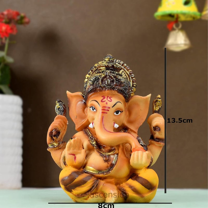 ascension Resin Handcrafted Ochre Hindu Lord Ganesha Ganpati Gajanand Idol Figurine Showpiece Sculpture for Car Dashboard Yellow - Image 4
