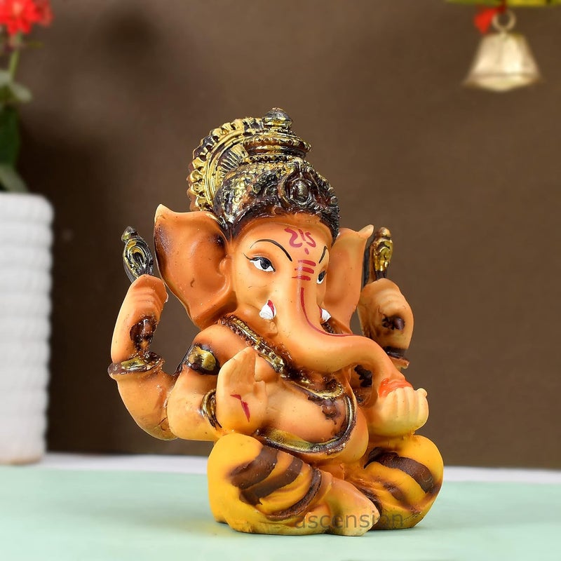 ascension Resin Handcrafted Ochre Hindu Lord Ganesha Ganpati Gajanand Idol Figurine Showpiece Sculpture for Car Dashboard Yellow - Image 2