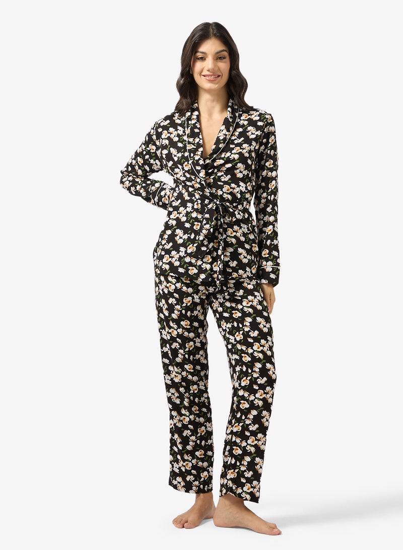 Ginger Floral Button Down Shirt & Pyjama Set - Image 1