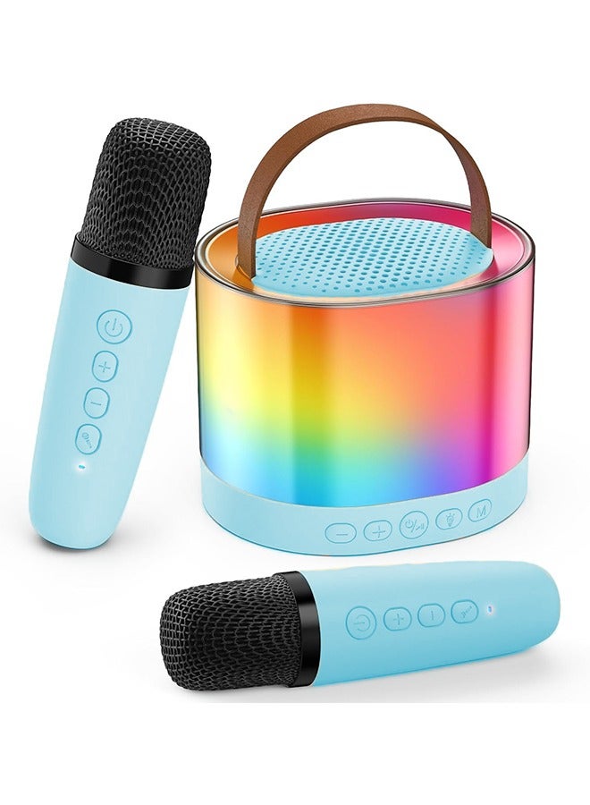 Mini Karaoke Machine for Adults Kids, Portable Bluetooth Karaoke Speaker with 3.5 Full-Range Speaker and Colorful LED Lights, Support USB/TF Card/AUX (Blue-2Mic) - Image 1