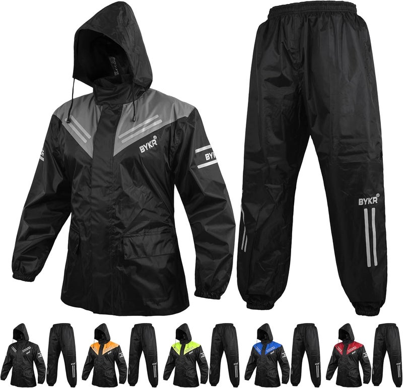 BYKR Waterproof Outdoors Motorcycle Rain Suits for Men & Women Cycling 2-Piece Breathable & Windproof Wet Weather Protection - Image 1