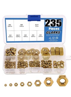 Excefore 235Pcs Metric Brass Hex Nuts Assortment Kit for Screw Bolt High-Strength (M2 M2.5 M3 M4 M5 M6 M8 M10)  - Image 1