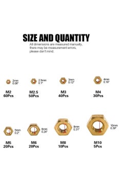 Excefore 235Pcs Metric Brass Hex Nuts Assortment Kit for Screw Bolt High-Strength (M2 M2.5 M3 M4 M5 M6 M8 M10)  - Image 2