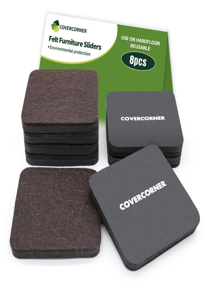 COVERCORNER Felt Furniture Sliders for Hardwood Floors 8 PCS - 3 1/2 inch Square Furniture Moving Slider - Heavy Duty Felt Movers Sliders Chair Legs Floors Protectors (for Hardwood Floors)-Brown - Image 1
