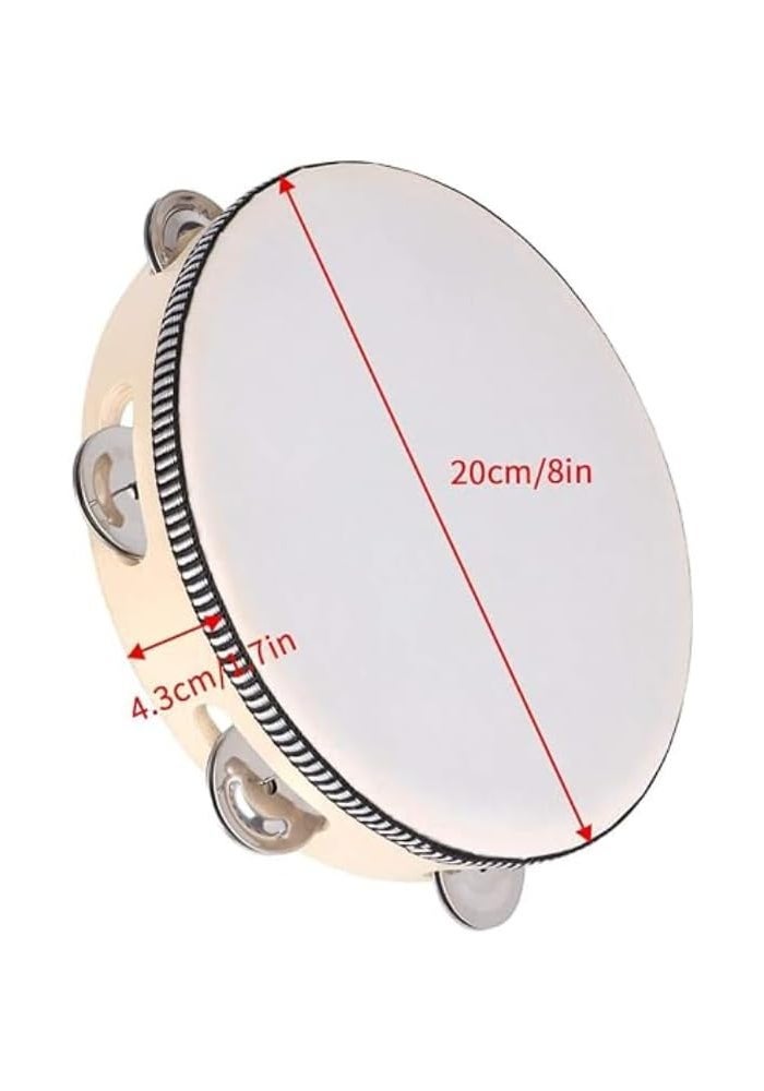 MegArya 8 Inch Wooden Hand Held Tambourine with Metal Jingles - Image 2